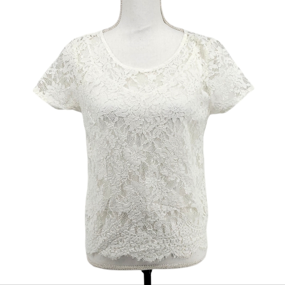 Abercrombie & Fitch Womens White Floral lace Sheer Top‎ With Removable Liner S